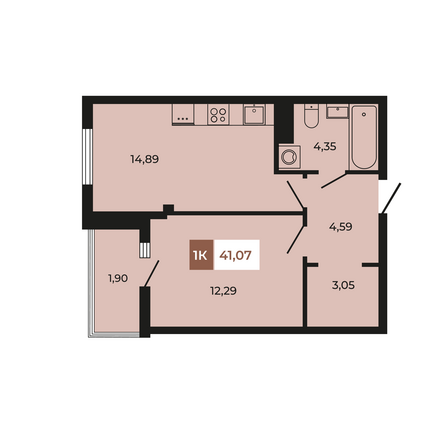 Планировка 1-комн 41,07 м²