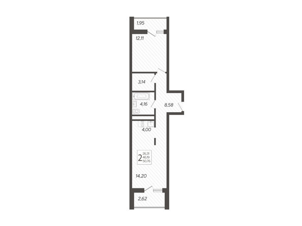 Планировка 2-комн 50,76 м²