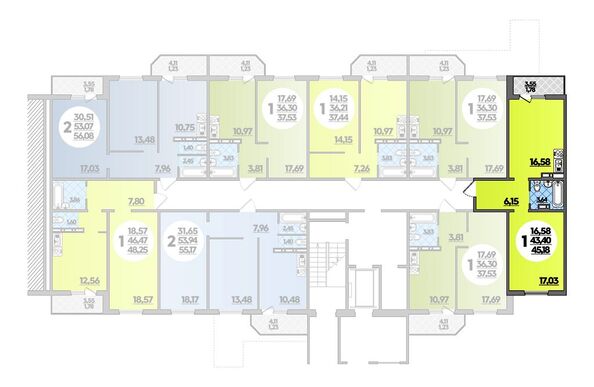 Планировка 1-комн 45,18 м²