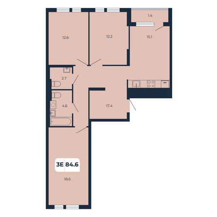 Планировка 3-комн 84,6 м²