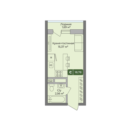 Планировка Студия 18,78 м²
