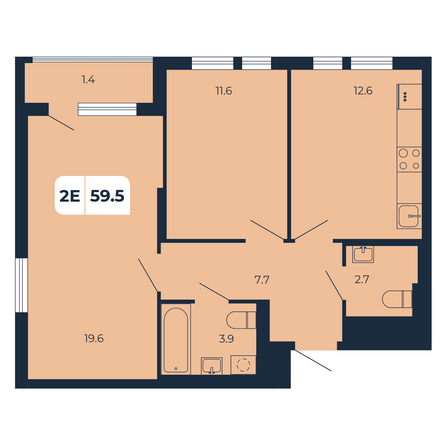 Планировка 2-комн 59,5 м²