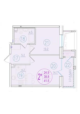 Планировка 2-комн 41,5 м²