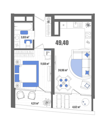 Планировка Номер 49,4 м²