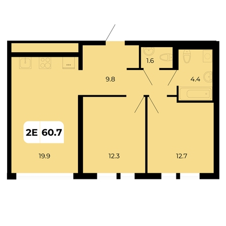 Планировка 2-комн 60,7 м²