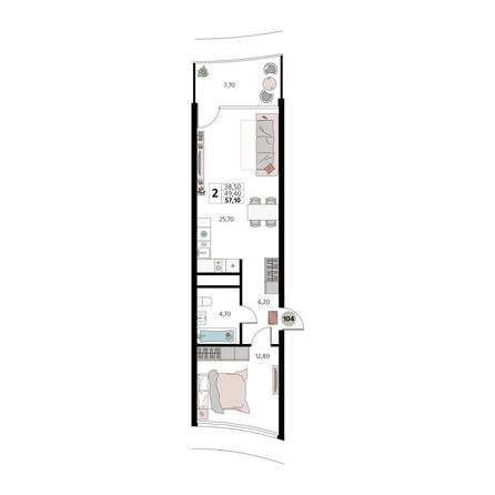Планировка 2-комн 57,1 м²