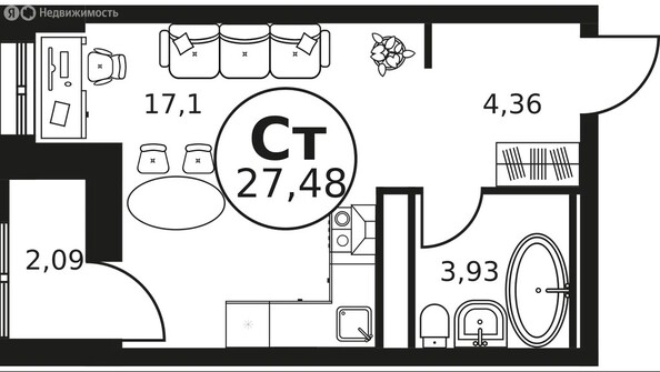 Планировка Студия 27,47 м²