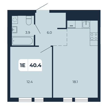 Планировка 1-комн 40,4 м²