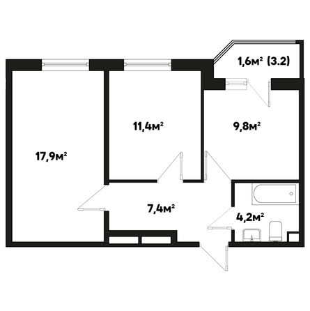 Планировка 2-комн 52,3 м²
