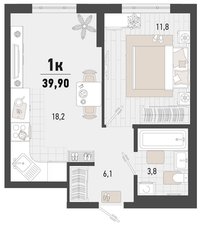 Планировка 1-комн 39,9 м²