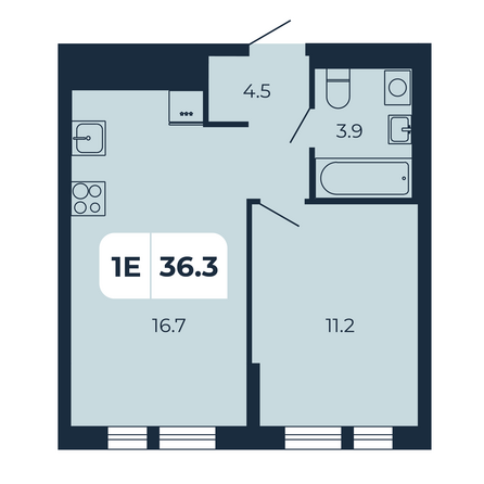 Планировка 1-комн 36,3 м²