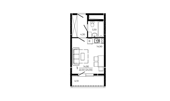 Планировка Студия 24,55 м²