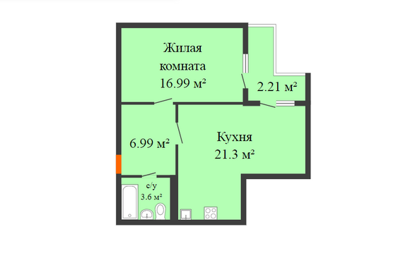 Планировка 3-комн 51,09 м²