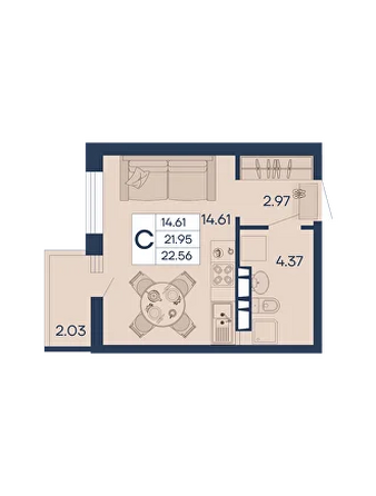 Планировка Студия 22,56 м²