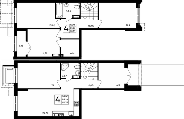 Планировка 4-комн 118,39 м²