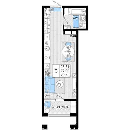 Планировка Студия 29,17 - 30,1 м²