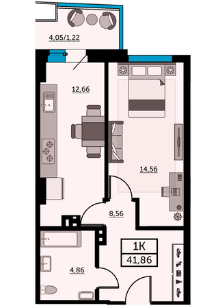 Планировка 1-комн 42,1 - 42,43 м²