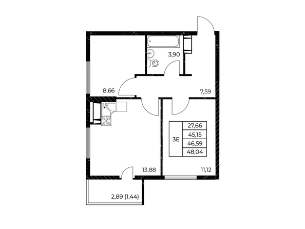 Планировка 2-комн 48,04 м²