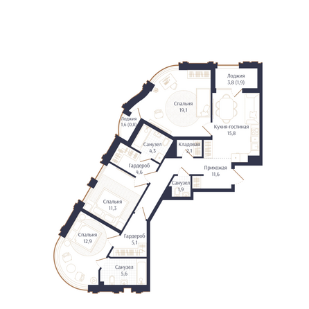 Планировка 3-комн 97 м²