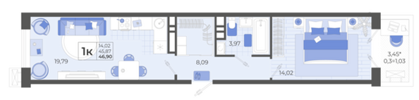 Планировка 1-комн 46,9 м²
