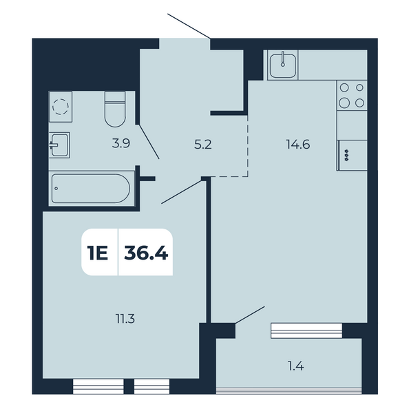 Планировка 1-комн 36,4 м²
