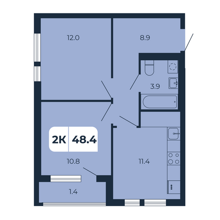 Планировка 2-комн 48,4 м²