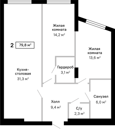 Планировка 2-комн 79,8 м²
