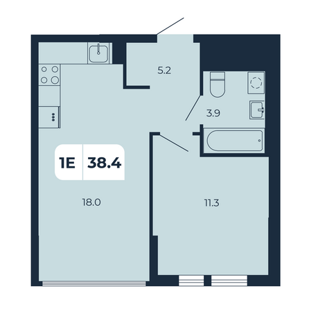 Планировка 1-комн 38,4 м²
