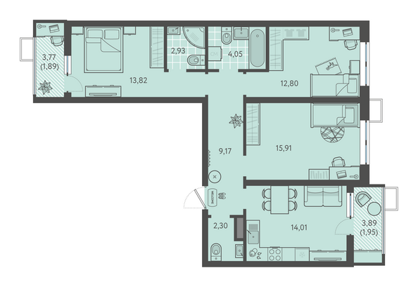 Планировка 3-комн 78,83 м²