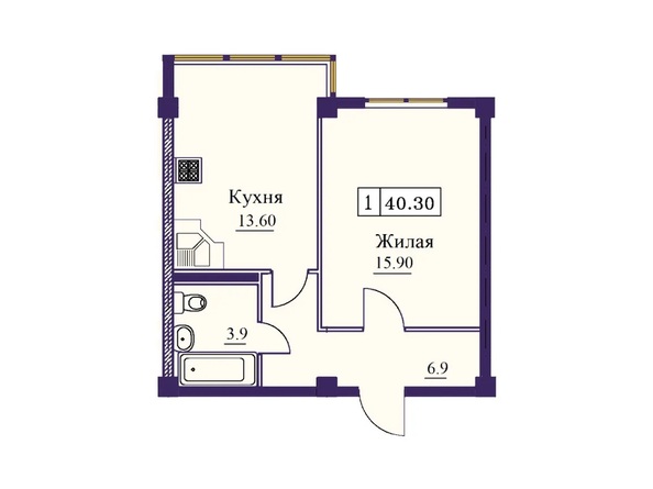 Планировка 1-комн 40,3 м²