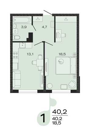 Планировка 1-комн 40,2 м²
