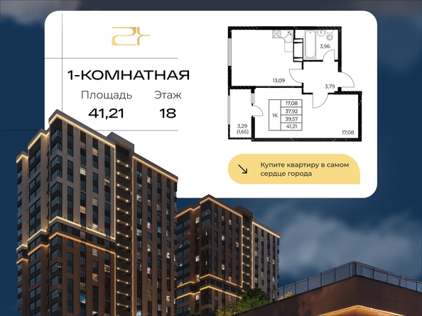 Планировка 1-комн 41,21 м²