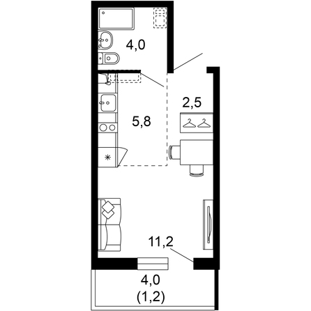 Планировка Студия 24,1 - 24,7 м²