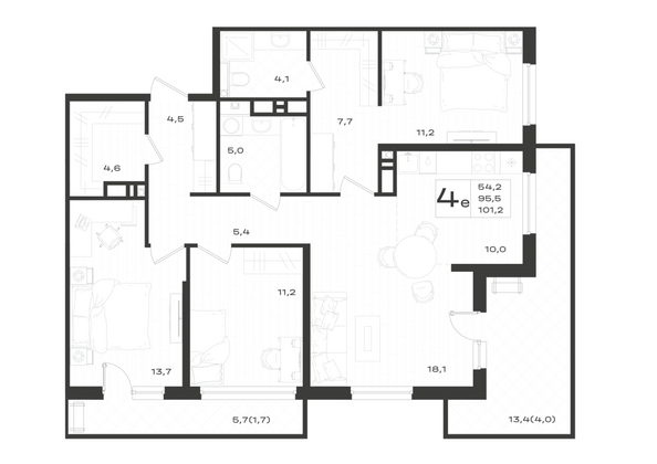 Планировка 4-комн 101,2 м²