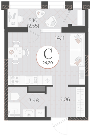 Планировка Студия 24,2 м²
