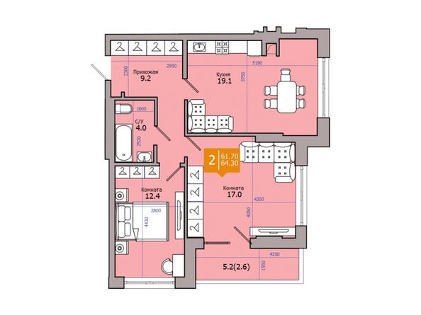 Планировка 2-комн 64,3 м²