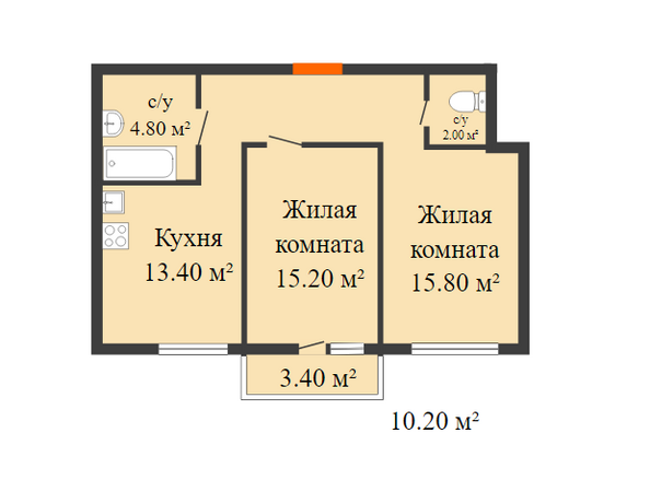 Планировка 2-комн 62,2, 62,7 м²