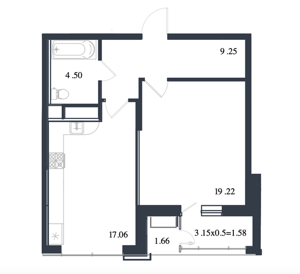Планировка 1-комн 53,21, 53,28 м²