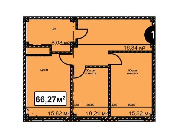 Планировка 2-комн 66,27 м²