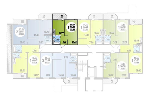 Планировка 1-комн 37,53 м²
