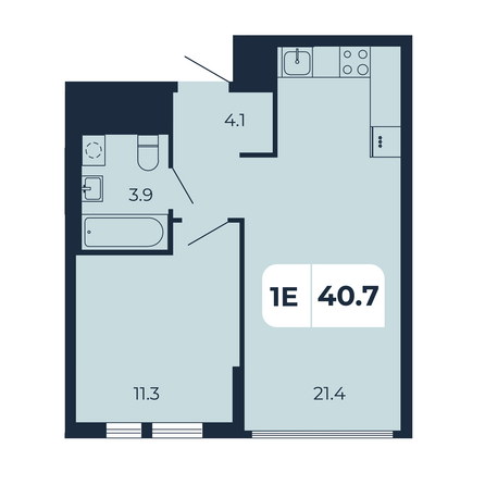 Планировка 1-комн 40,7 м²