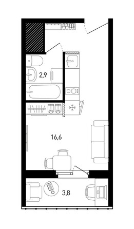 Планировка Студия 20,7, 22,7 м²