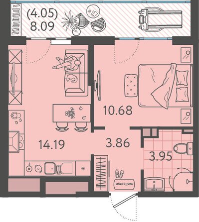Планировка 1-комн 36,73 м²