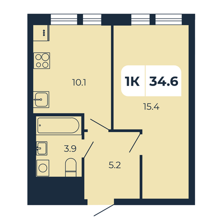 Планировка 1-комн 34,6 м²