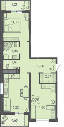 Планировка 2-комн 62,54 м²