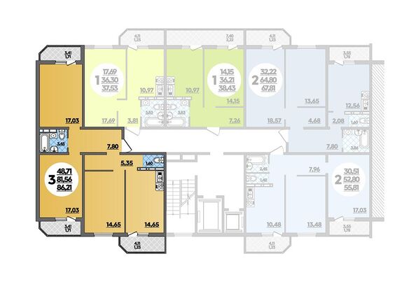 Планировка 3-комн 86,21 м²