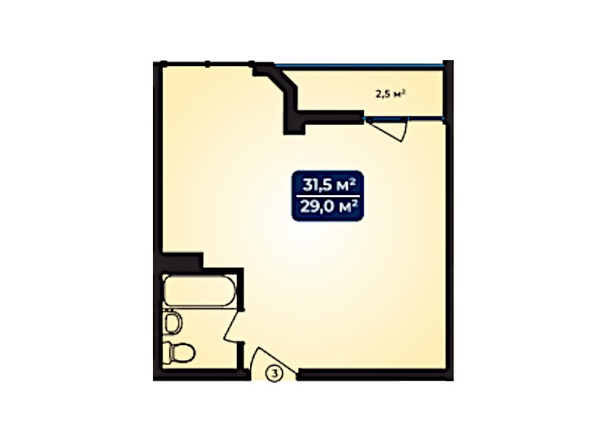 Планировка 1-комн 29 - 31,8 м²