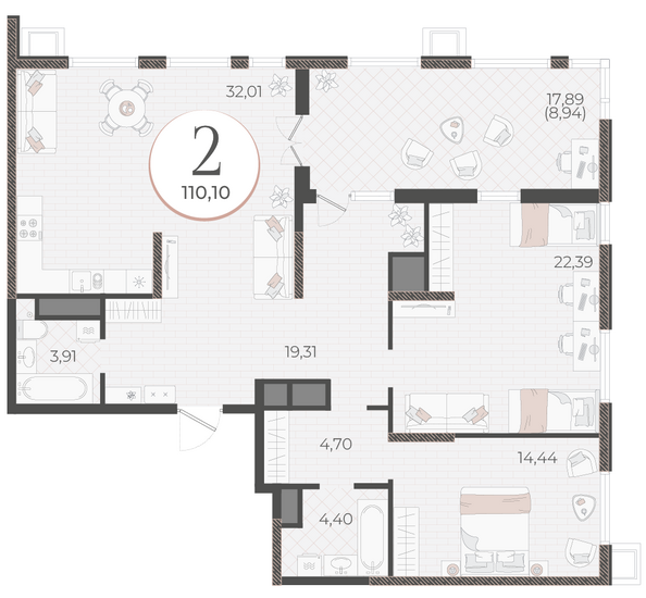 Планировка 3-комн 110,1 м²