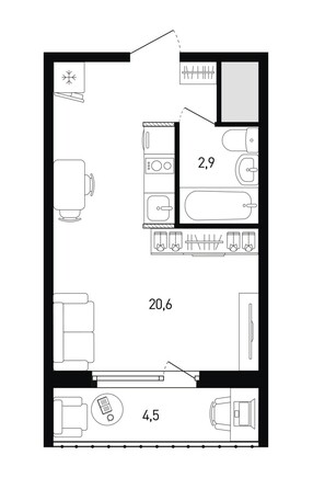 Планировка Студия 24,9 м²