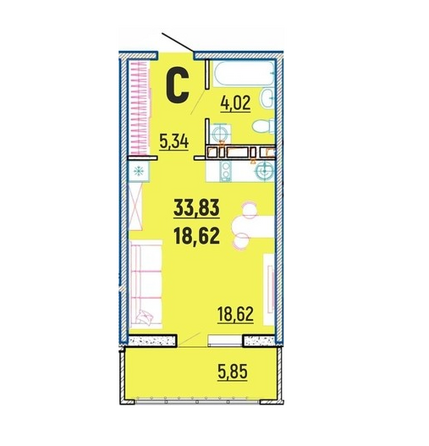Планировка Студия 33,83 м²